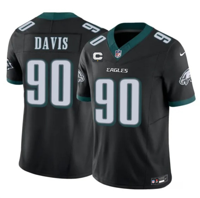 Men's Black Philadelphia Eagles #90 Jordan Davis 2025 F.U.S.E. 1-Star C PatchVapor Untouchable Limited Throwback Stitched Football Jersey
